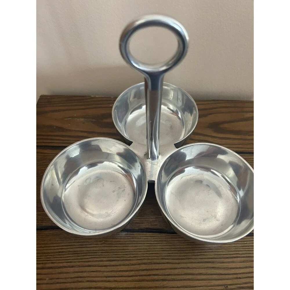 Pottery Barn Barona 3 section serving condiment bowls Aluminum Large Hosting